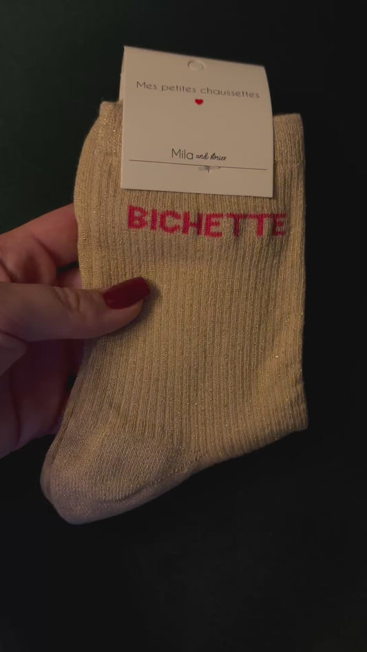 Chaussette à paillettes bichette beige